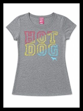 💕ⓅⒾⓃⓀ ⓋⓈ Y2K “HOT DOG” Graphic Baby Tee Gray✨EUC✨💕